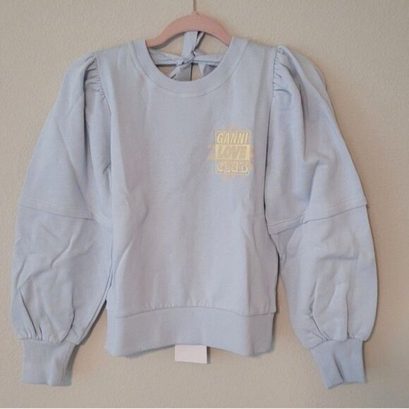 Ganni Isoli Open Back Puff Shoulder Cotton Sweatshirt Women's Small Cottagecore - Picture 1 of 9